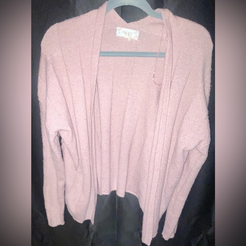 Pink Rose Textured High Low Sweater Cardigan